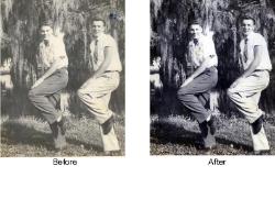 1940's photo that was badly faded and had blue ink blotches in areas