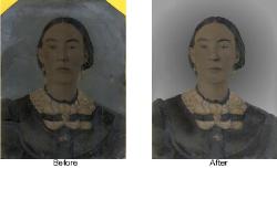 1900's Tin type that had been hand painted. Had bends, dents and film all over it